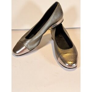 Vanelli Metallic Bronze Snakeskin Silver Cap Toe Block Heel Pump 6.5 M
